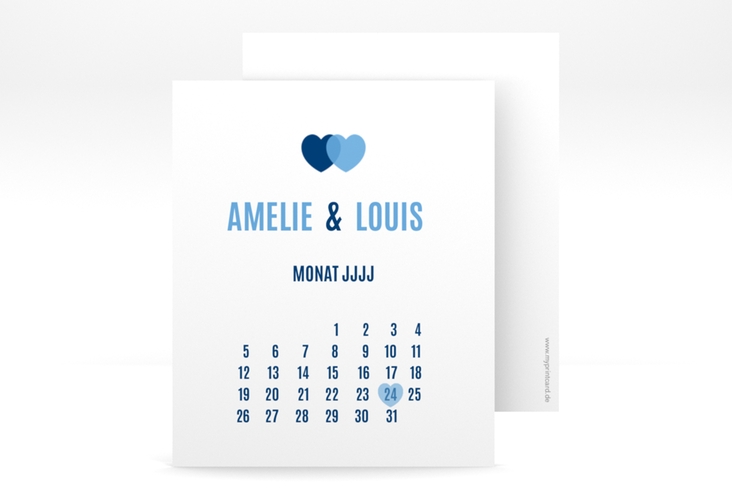 Save the Date-Kalenderblatt Couple Kalenderblatt-Karte blau hochglanz