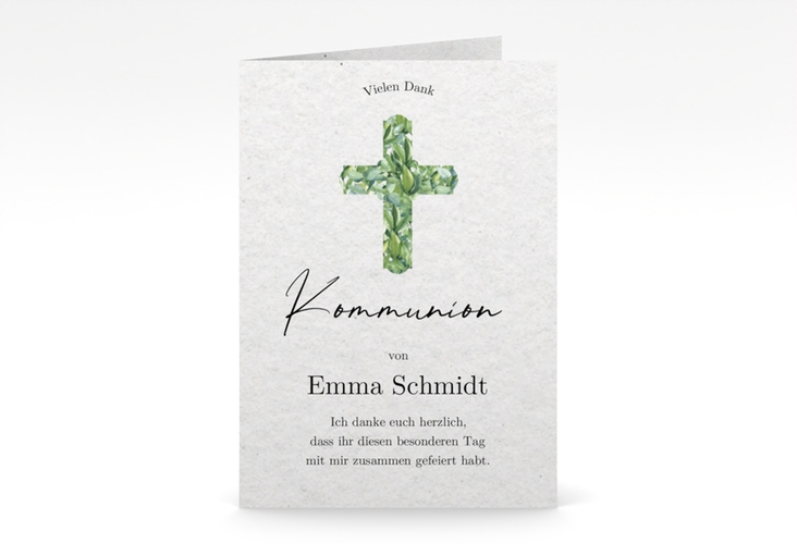 Danksagung Kommunion Botanic Cross A6 Klappkarte hoch gruen