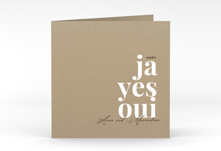 Hochzeitseinladung Oui quadr. Klappkarte mit Ja-Wort in verschiedenen Sprachen