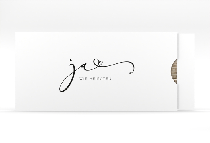 Hochzeitseinladung Jawort Einsteckkarte weiss modern minimalistisch mit veredelter Aufschrift