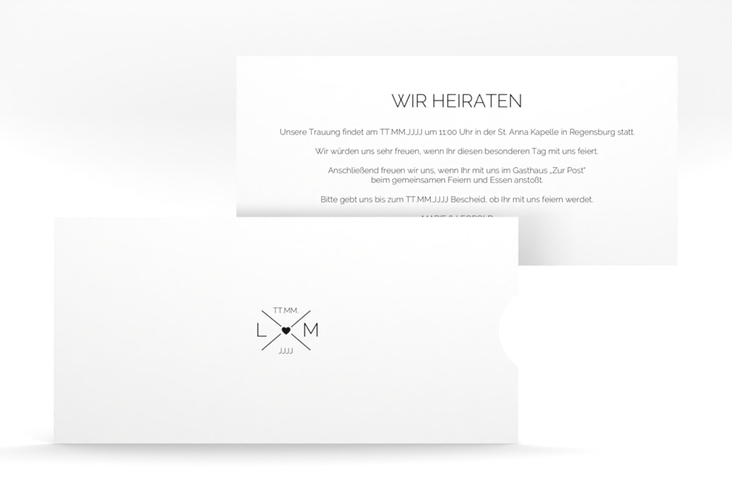 Hochzeitseinladung Initials Einsteckkarte schwarz mit Initialen im minimalistischen Design