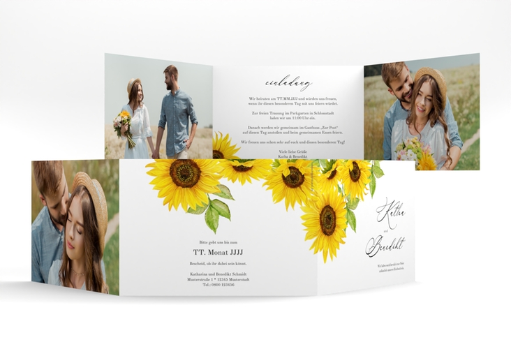Hochzeitseinladung Sonnenblume A6 Doppel-Klappkarte