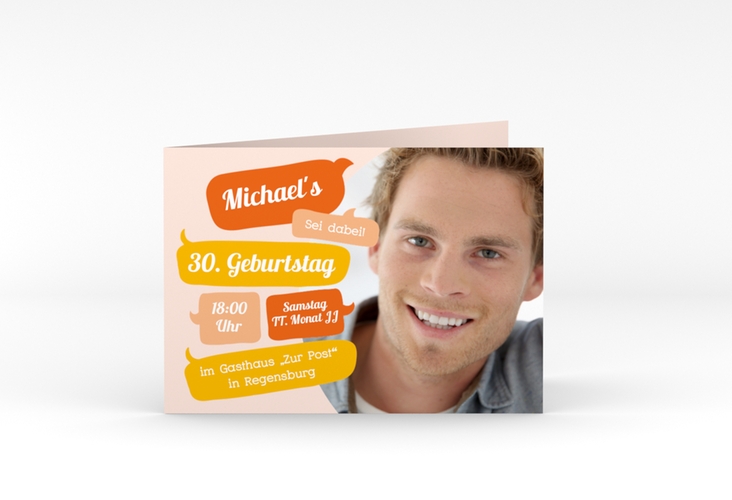 Einladung 30. Geburtstag Whatsup A6 Klappkarte quer orange