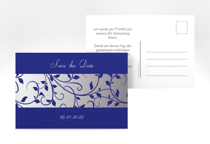 Save the Date-Postkarte Geburtstag Hermann/Hermine A6 Postkarte blau