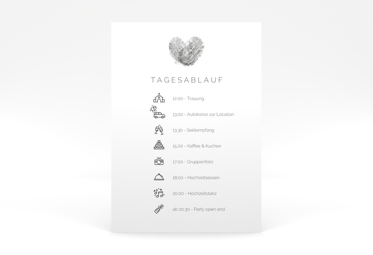 Tagesablauf Poster Hochzeit Fingerprint 50 x 70 cm Poster schwarz schlicht mit Fingerabdruck-Motiv