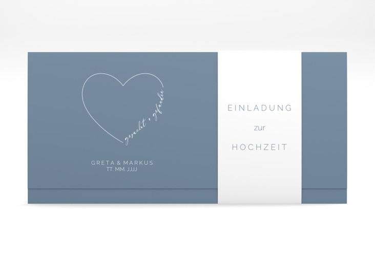 Hochzeitseinladung Lebenstraum Wickelfalzkarte + Banderole blau