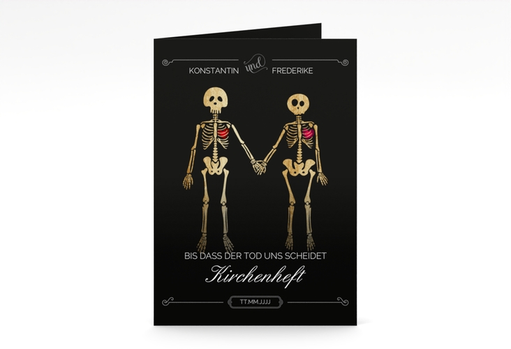 Kirchenheft Hochzeit Bones A5 Klappkarte hoch schwarz hochglanz