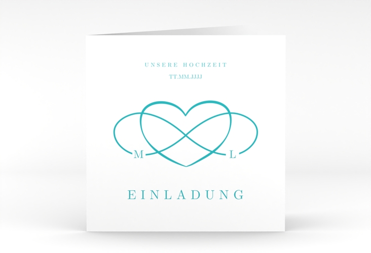 Hochzeitseinladung Infinity quadr. Klappkarte tuerkis hochglanz