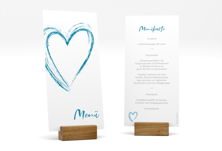 Menükarte Hochzeit Liebe lange Karte hoch tuerkis hochglanz
