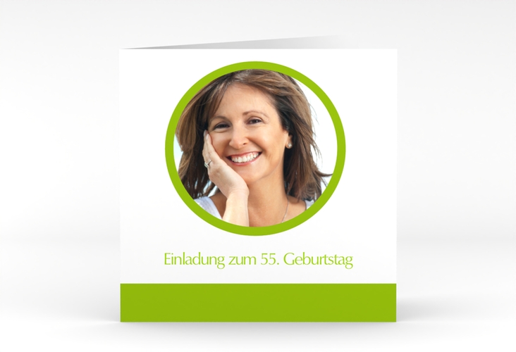 Einladung Geburtstag Anton/Antonia quadr. Klappkarte gruen schlicht mit Foto