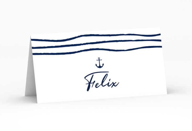 Tischkarte Hochzeit Liebesanker Tischkarten blau mit maritimem Streifenmuster und kleinem Anker