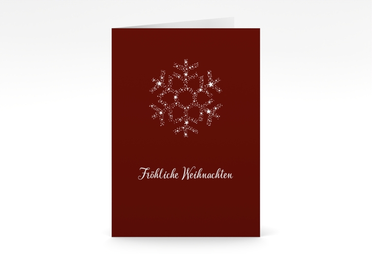 Business-Weihnachtskarte Sternflocke A6 Klappkarte hoch rot mit Schneeflocke aus weißen Sternen