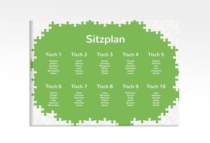 Sitzplan Leinwand Hochzeit Puzzle 70 x 50 cm Leinwand gruen