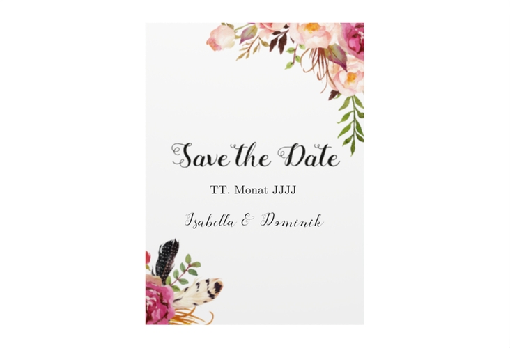 Save the Date-Visitenkarte Flowers Visitenkarte hoch weiss hochglanz mit bunten Aquarell-Blumen