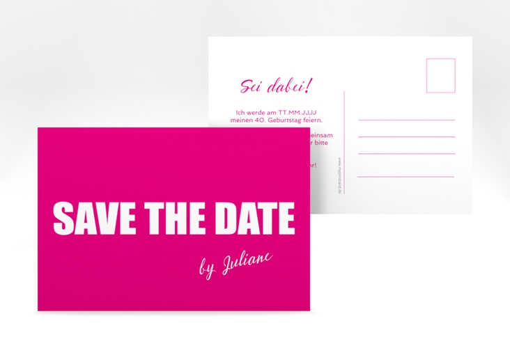 Save the Date-Postkarte Geburtstag Zig A6 Postkarte pink hochglanz