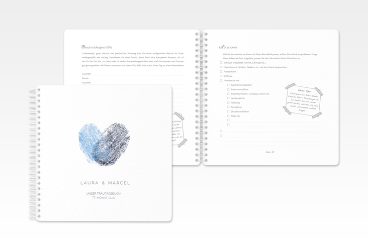 Trautagebuch Hochzeit Fingerprint Trautagebuch Hochzeit blau schlicht mit Fingerabdruck-Motiv