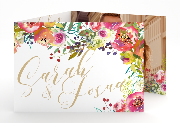 Hochzeitseinladung Flowerbomb A6 Doppel-Klappkarte weiss