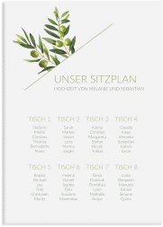 Klick: Details zu Sitzplan Leinwand Hochzeit "Olivenzweig" anzeigen Sitzplan Leinwand Hochzeit Olivenzweig 50 x 70 cm Leinwand weiss