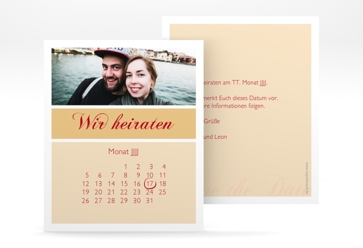 Save the Date-Kalenderblatt Collage Kalenderblatt-Karte apricot hochglanz