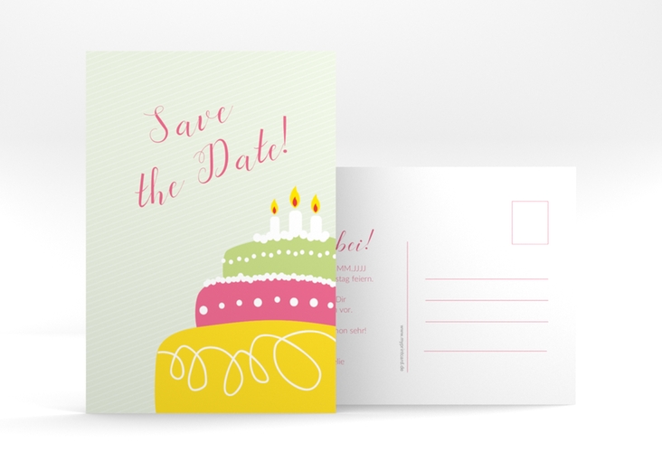 Save the Date-Postkarte Geburtstag Cake A6 Postkarte gruen hochglanz