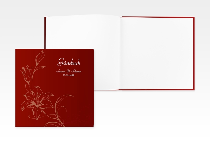 Gästebuch Creation Lille 20 x 20 cm, Hardcover rot romantisch mit Schmetterlingen