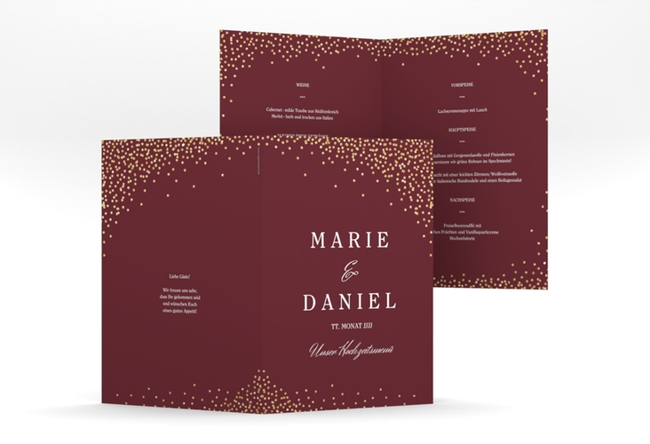 Menükarte Hochzeit Glitter A5 Klappkarte hoch rot hochglanz