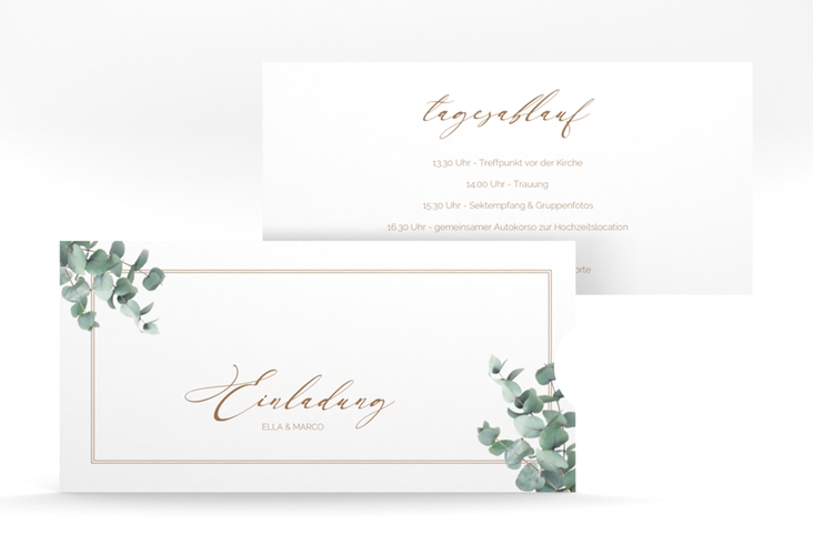 Hochzeitseinladung Eucalypt Einsteckkarte weiss mit Eukalyptus und edlem Rahmen