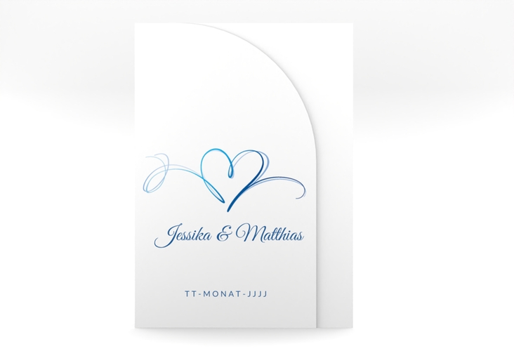 Hochzeitseinladung Envie mittlere Bogen-Wickelfalzkarte blau hochglanz