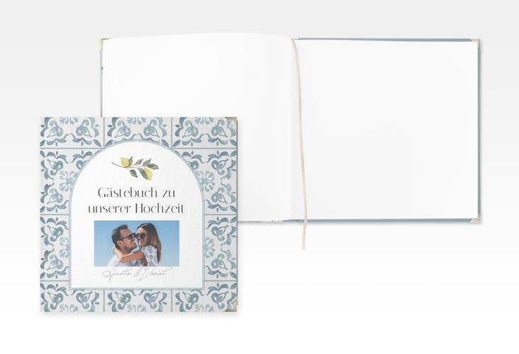 Gästebuch Selection Hochzeit Azulejo Leinen-Hardcover mit mediterranem Azulejo-Muster und Zitronen