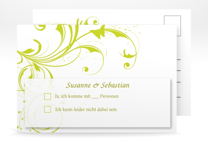 Antwortkarte Hochzeit Palma A6 Postkarte gruen hochglanz
