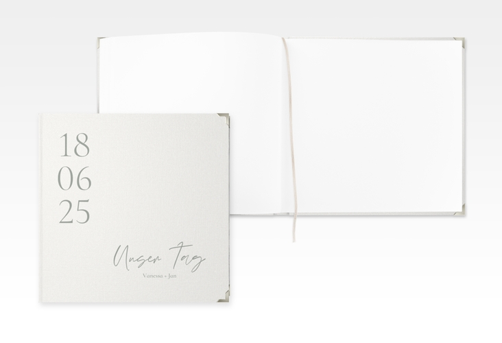 Gästebuch Selection Hochzeit Day Leinen-Hardcover weiss mit Datum im minimalistischen Design