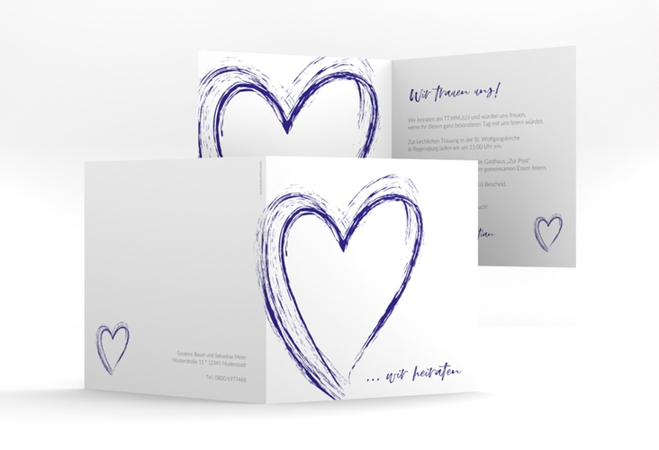 Hochzeitseinladung Liebe quadr. Klappkarte blau hochglanz