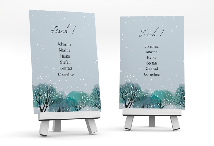Tischaufsteller Hochzeit Winterhochzeit Tischaufsteller blau