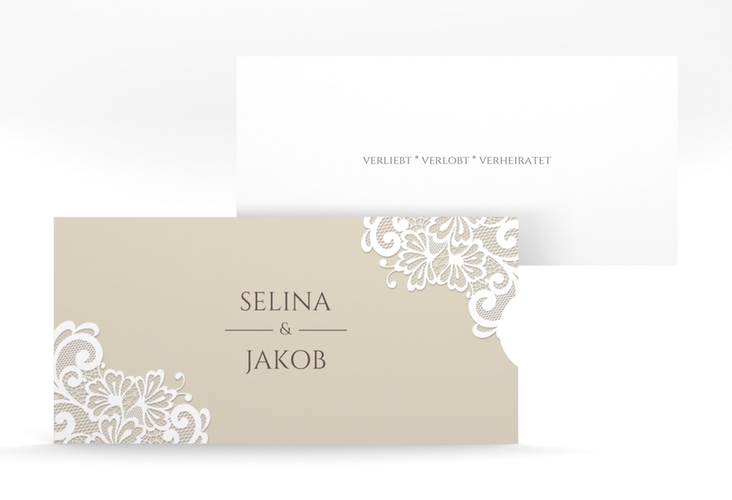 Hochzeitseinladung Vintage Einsteckkarte beige mit floraler Spitze