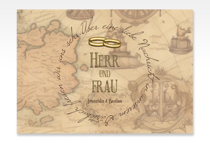 Gästebuch A4 quer Zwei Ringe A4 quer, Hardcover mit Eheringen und Fantasy-Landkarte