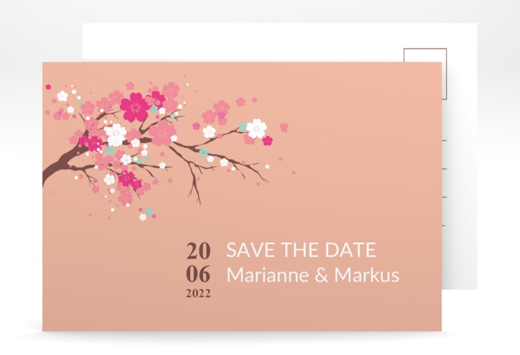 Save the Date-Postkarte Sakura A6 Postkarte apricot
