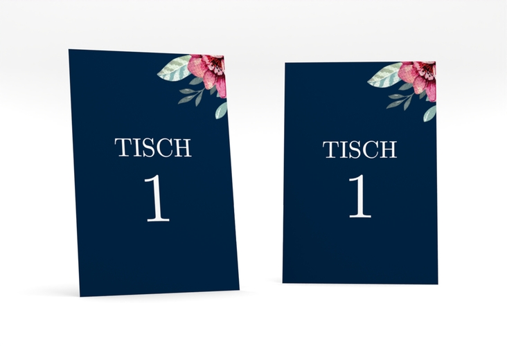 Tischnummer Hochzeit Blooming Tischaufsteller blau hochglanz