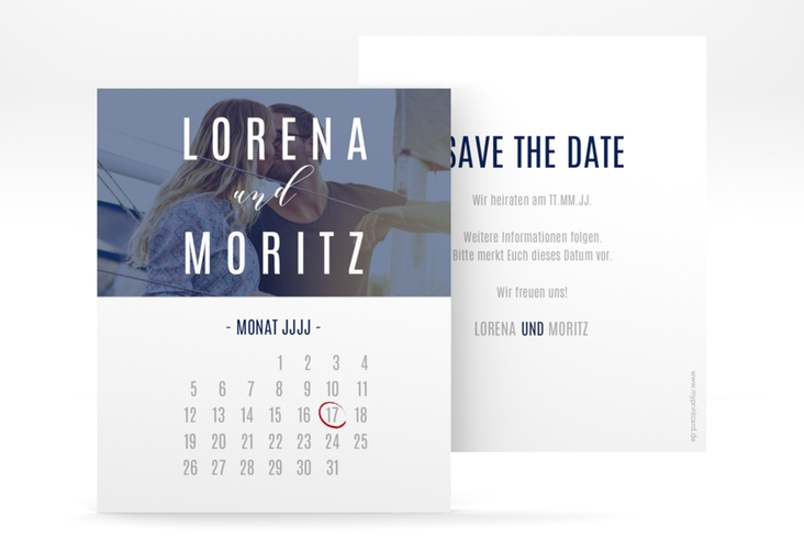 Save the Date-Kalenderblatt Memory Kalenderblatt-Karte blau