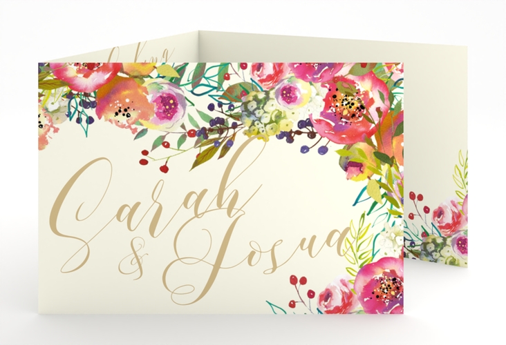 Hochzeitseinladung Flowerbomb A6 Doppel-Klappkarte beige