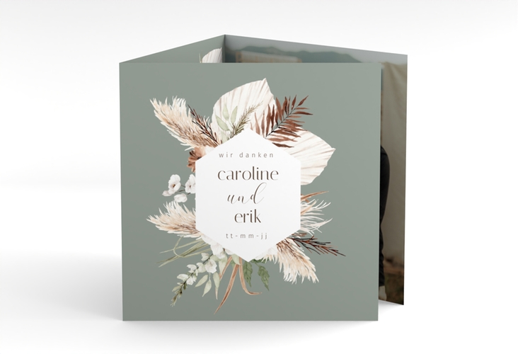 Dankeskarte Hochzeit Bohemian quadr. Doppel-Klappkarte gruen hochglanz