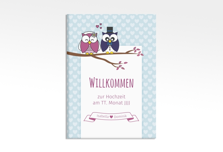 Willkommensschild Hochzeit Eulenliebe 50 x 70 cm Leinwand blau