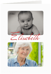 Einladung 80. Geburtstag Zeitlos A6 Klappkarte hoch weiss mit Damals- und Heute-Fotos