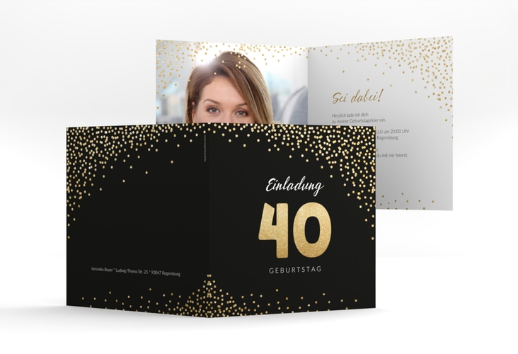 Einladung 40. Geburtstag Glitzer quadr. Klappkarte gold hochglanz