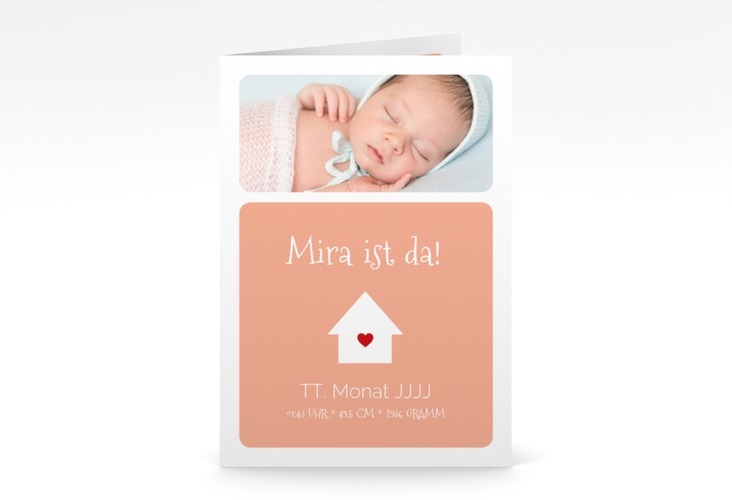 Geburtskarte Homely A6 Klappkarte hoch apricot hochglanz