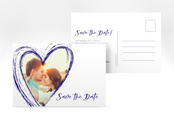 Save the Date-Postkarte Liebe A6 Postkarte blau hochglanz