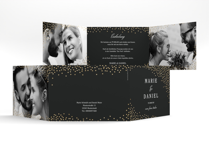 Hochzeitseinladung Glitter A6 Doppel-Klappkarte schwarz hochglanz