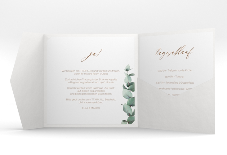 Hochzeitseinladung Eucalypt Pocketfold mit Eukalyptus und edlem Rahmen