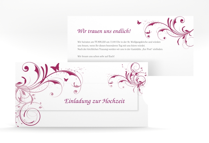 Hochzeitseinladung Palma Einsteckkarte pink hochglanz