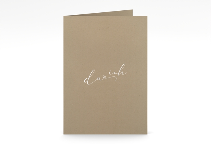 Menükarte Hochzeit Zweisamkeit A5 Klappkarte hoch Kraftpapier im minimalistischen Stil mit Aufschrift du & ich