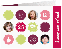 Einladung 50. Geburtstag Circles A6 Klappkarte quer pink